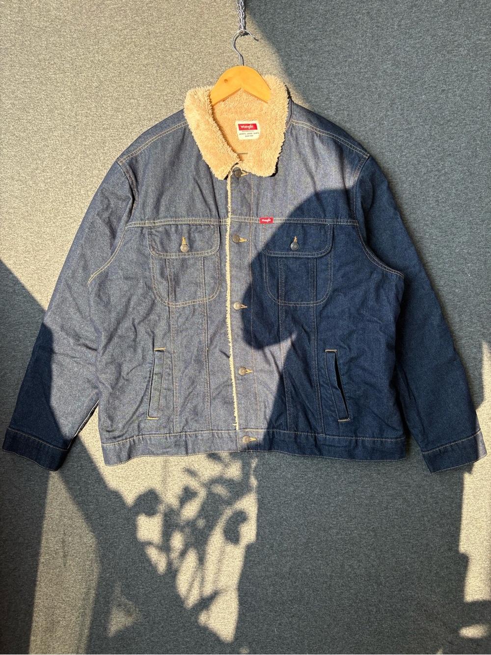 Wrangler Dark Blue Denim Sherpa Collar Jacket Size XXL